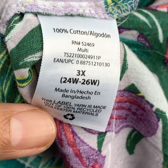 Terra & Sky Womens Plus Size 3X Purple Tropical Square Neck Top Short Sleeve - Picture 5 of 9